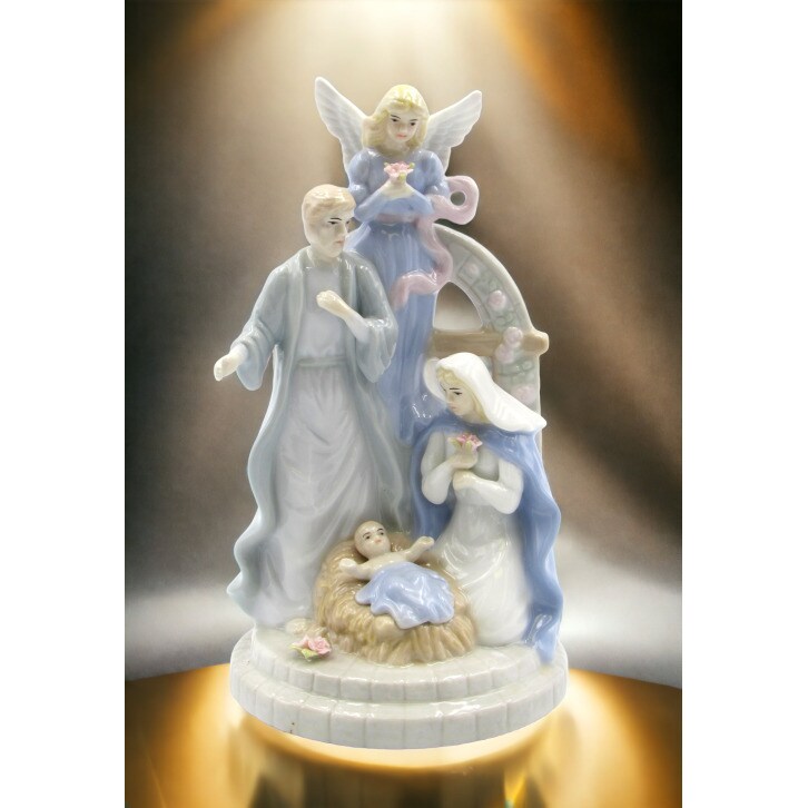 kevinsgiftshoppe Ceramic Nativity with Guardian Angel Music Box Home Decor Religious Decor Religious Gift Church Decor