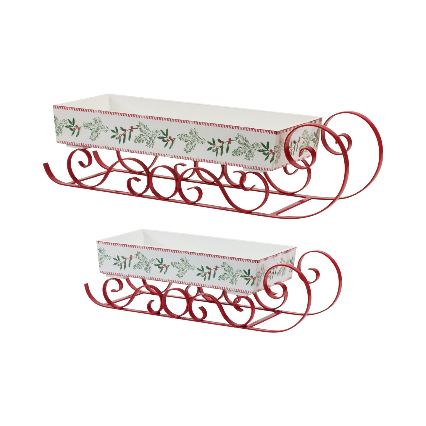 Melrose Set of 2 Red and White Wooden Sleigh Christmas Tabletop Decorations 24.5&#x22;