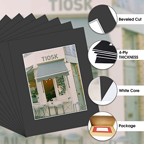 Pack of 10, Acid-Free Black Pre-Cut 11x14 Picture Mat for 8x10 Photo with White Core Bevel Cut Frame Mattes