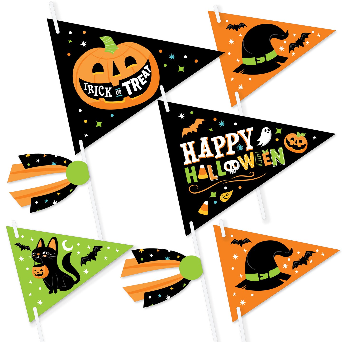 Big Dot of Happiness Jack-O&#x27;-Lantern Halloween - Triangle Kids Halloween Party Photo Props - Pennant Flag Centerpieces - Set of 20