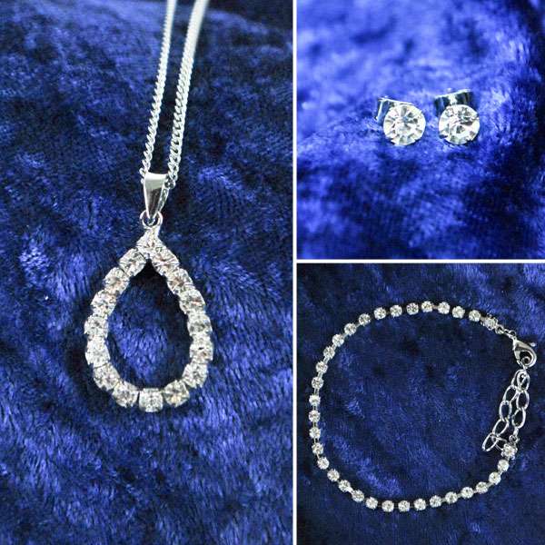 Rhinestone Drop Fashion Jewelry Set of 3 - JW7002S