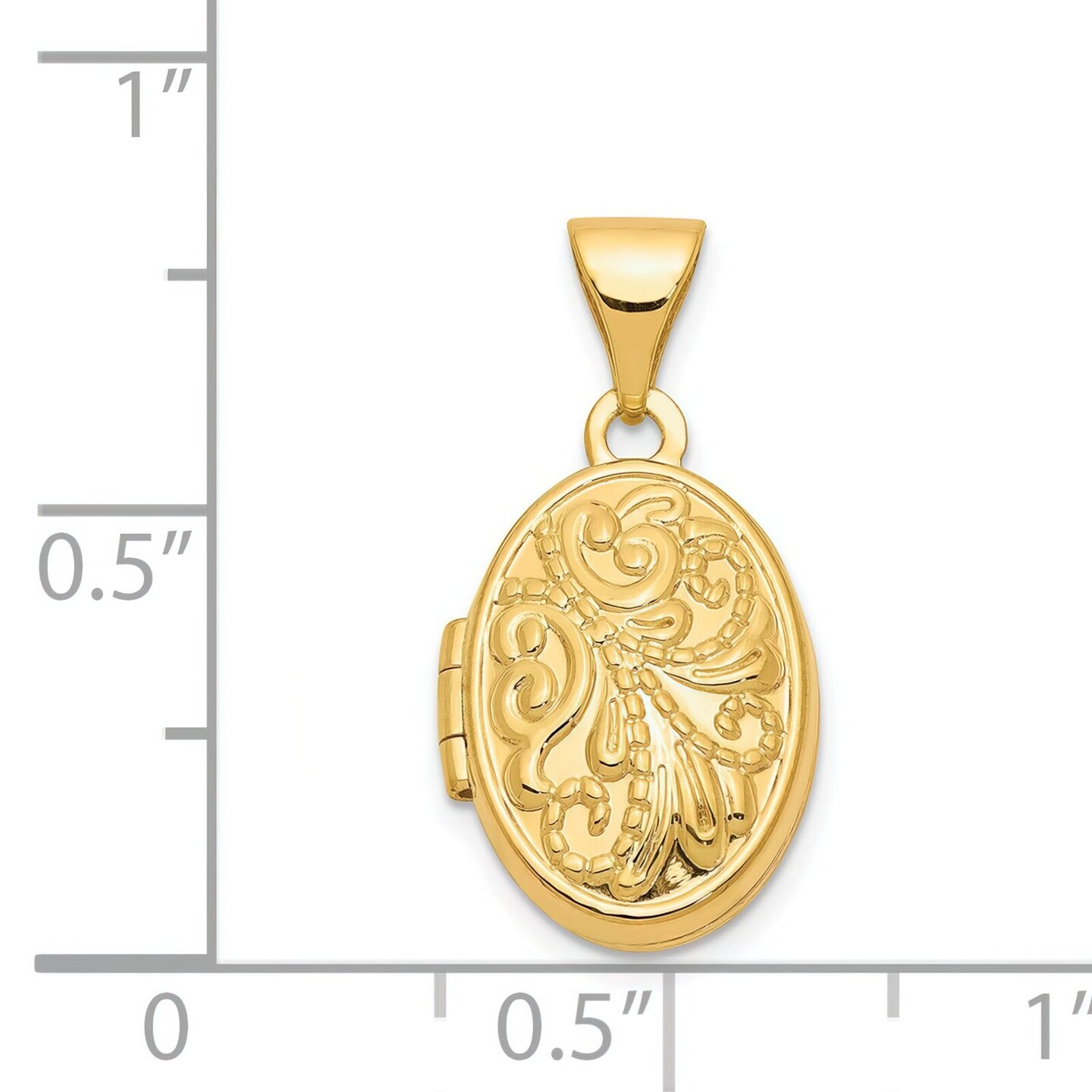 14K Yellow Gold Scrolled Oval Locket Pendant Jewelry 19.7mm x 10.9mm