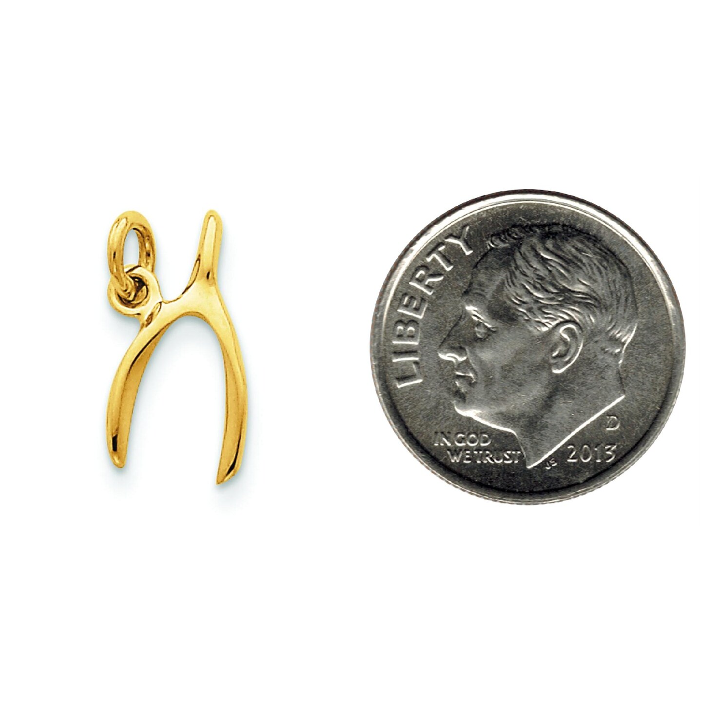 14K Yellow Gold Wishbone Charm Pendant Jewelry 15mm x 8mm