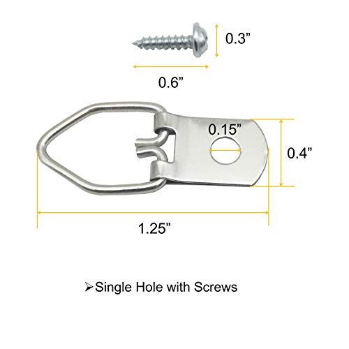 EesTeck 150 Pack Small D-Ring Steel Picture Hangers with Screws Picture Frames Picture Hang Solutions, for Hanging Clock Paintings Artwork Picture Frame Hook Photos