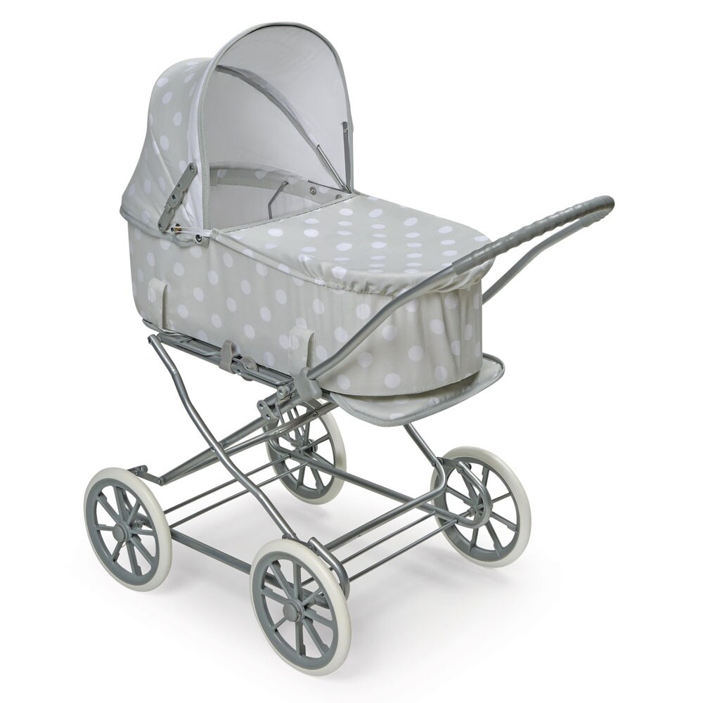 Badger Basket Co. Just Like Mommy 3-In-1 Doll Pram, Carrier, Stroller - Gray, Polka Dots