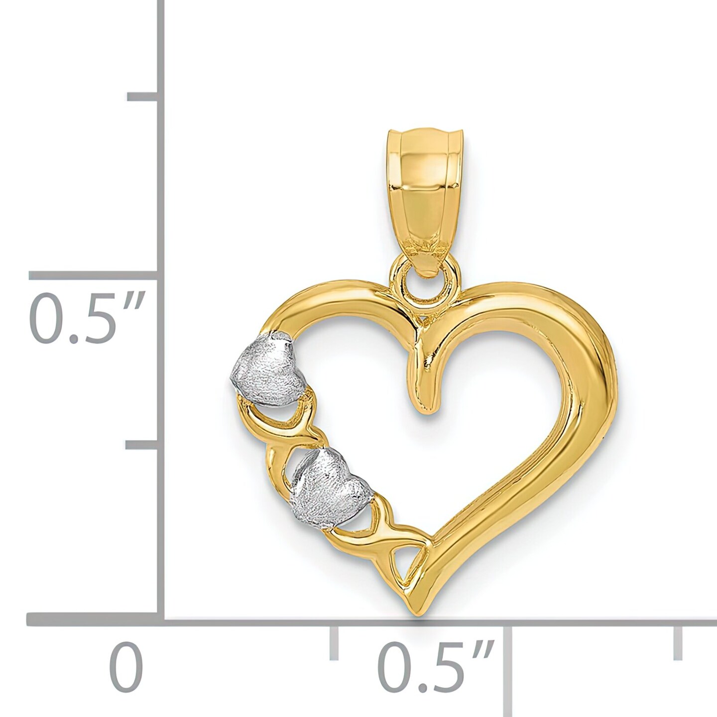 14K Two Tone Gold Heart XO Pendant Charm Jewelry 19mm x 15mm