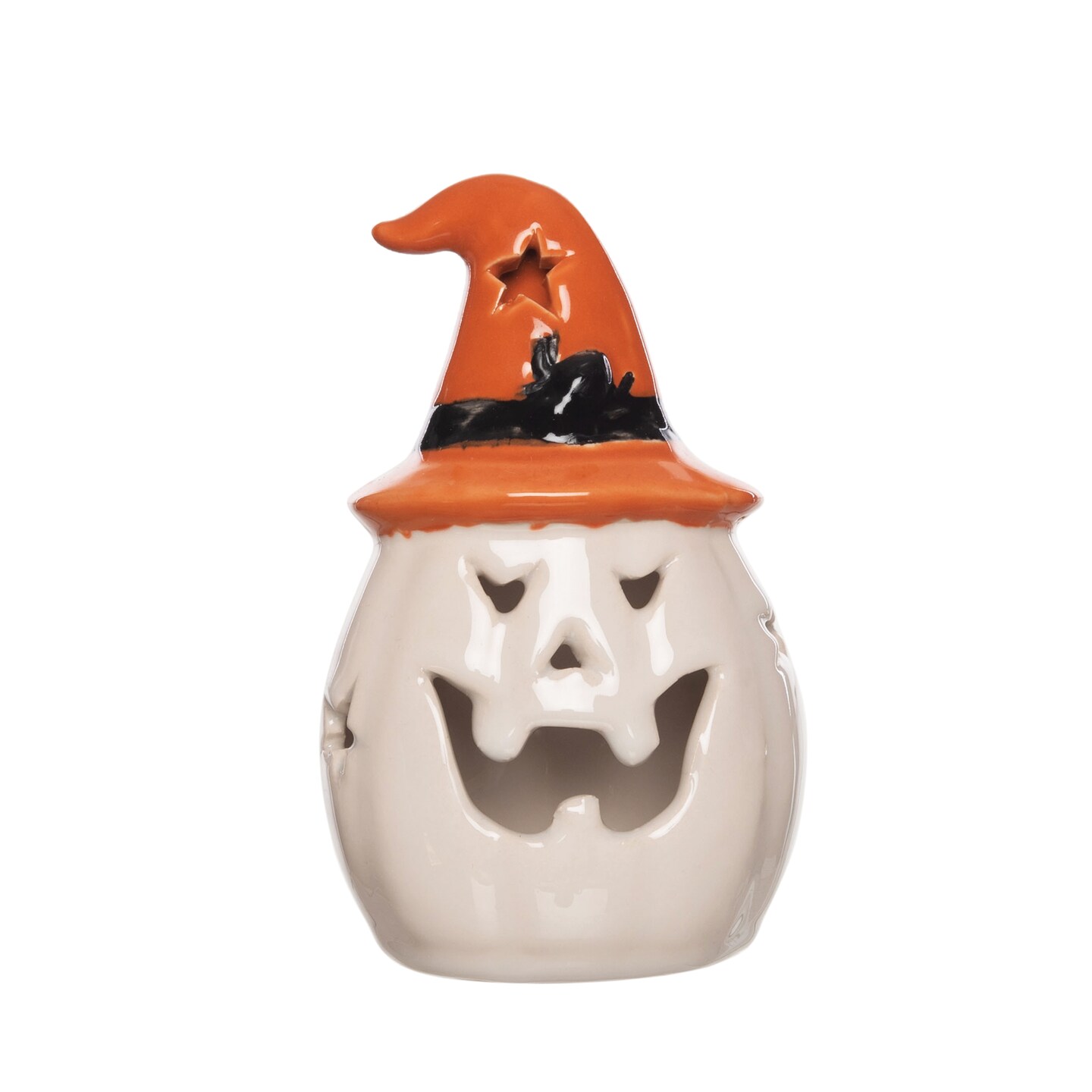 White Halloween Pumpkin With LED Figurine