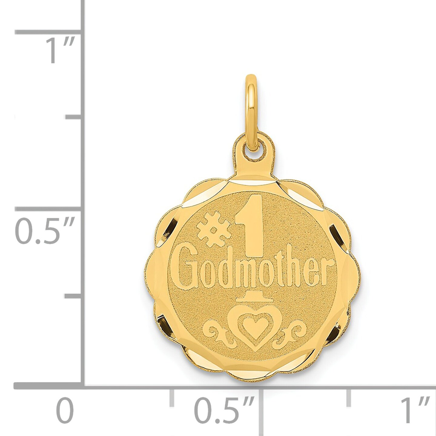 14K Yellow Gold #1 Godmother Disc Charm Jewelry 22mm x 16mm