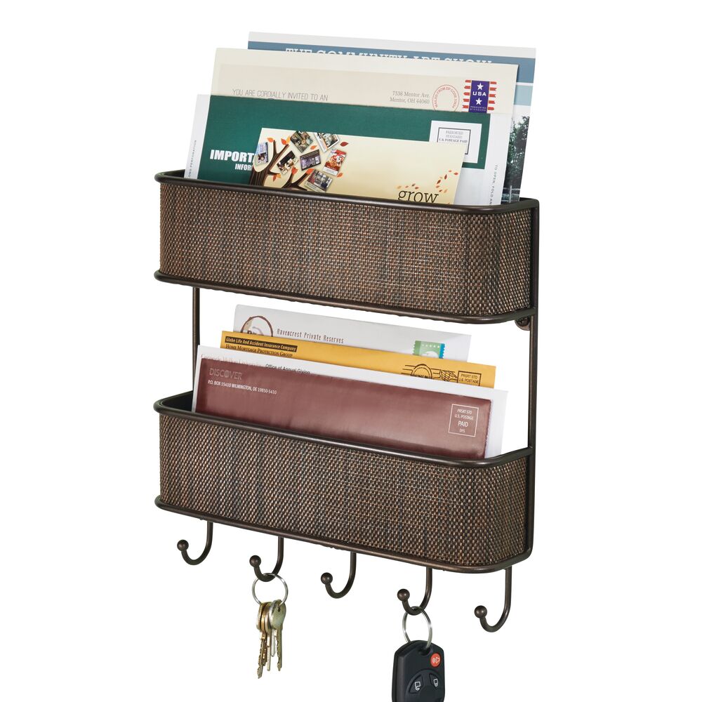 mDesign Wall Mount 2 Tier Metal Woven Mail Organizer Storage Basket