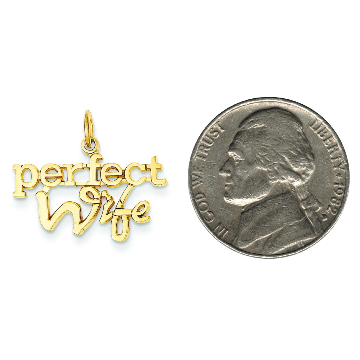 14K Yellow Gold Perfect Wife Charm Love Jewelry Pendant 20mm x 22mm