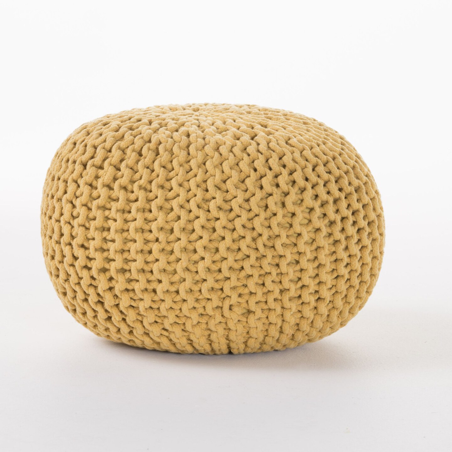 Contemporary Home Living 20&#x22; Yellow Contemporary Hand Knitted Pouf Ottoman
