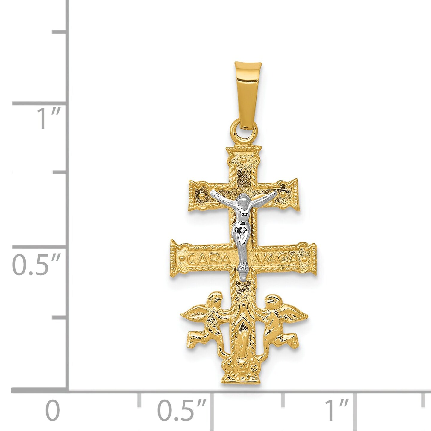 14K Two Tone Gold Caravaca Cross Pendant Charm Jewelry 28 X 12mm