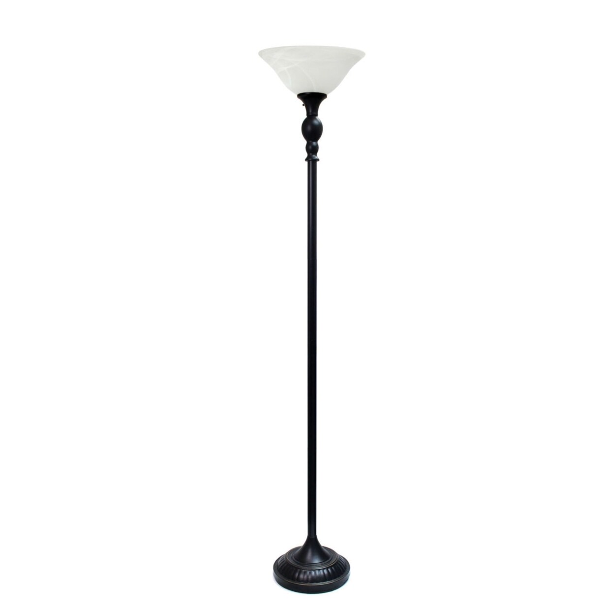 Elegant Designs 1 Light Torchiere Floor Lamp with Marbleized White Glass Shade, Restoration Bronze and White