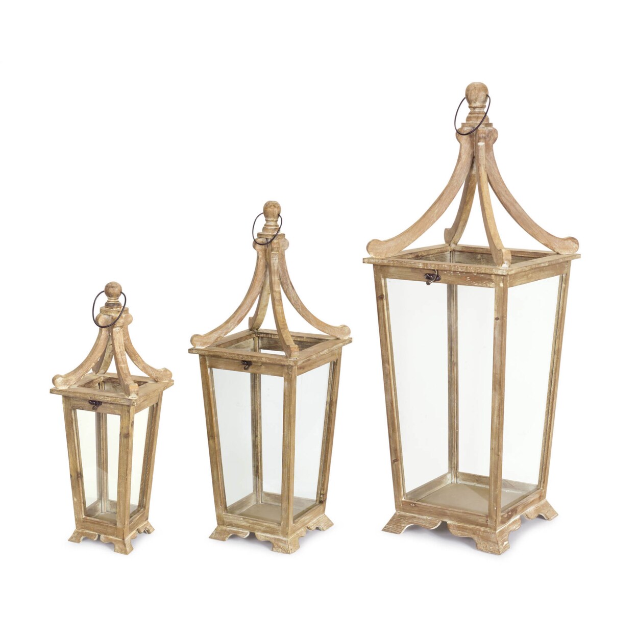Melrose Lantern (Set Of 3) 20.5"H, 29.5"H, 39.75"H Wood, Glass