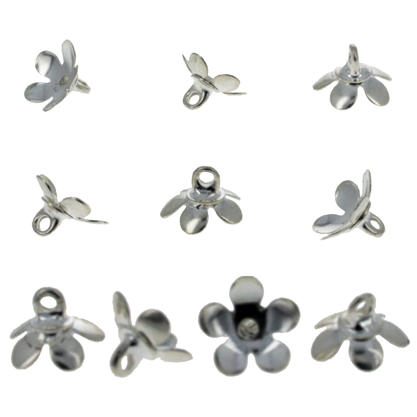 10 Medium Silver Tone Metal Ornament Caps - Egg Top Findings, End Caps 0.34 Inches