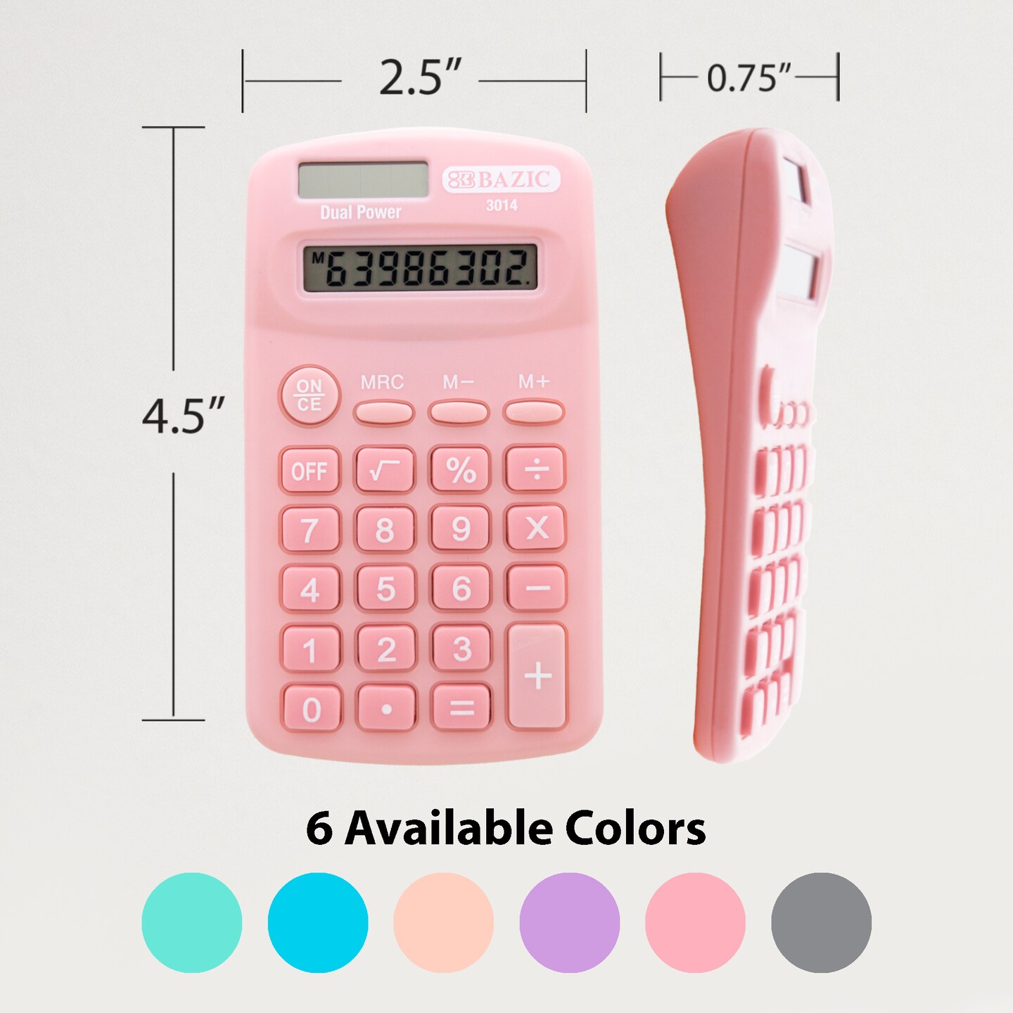 BAZIC Pocket Size Pastel Color Calculator 8-Digit Dual Power