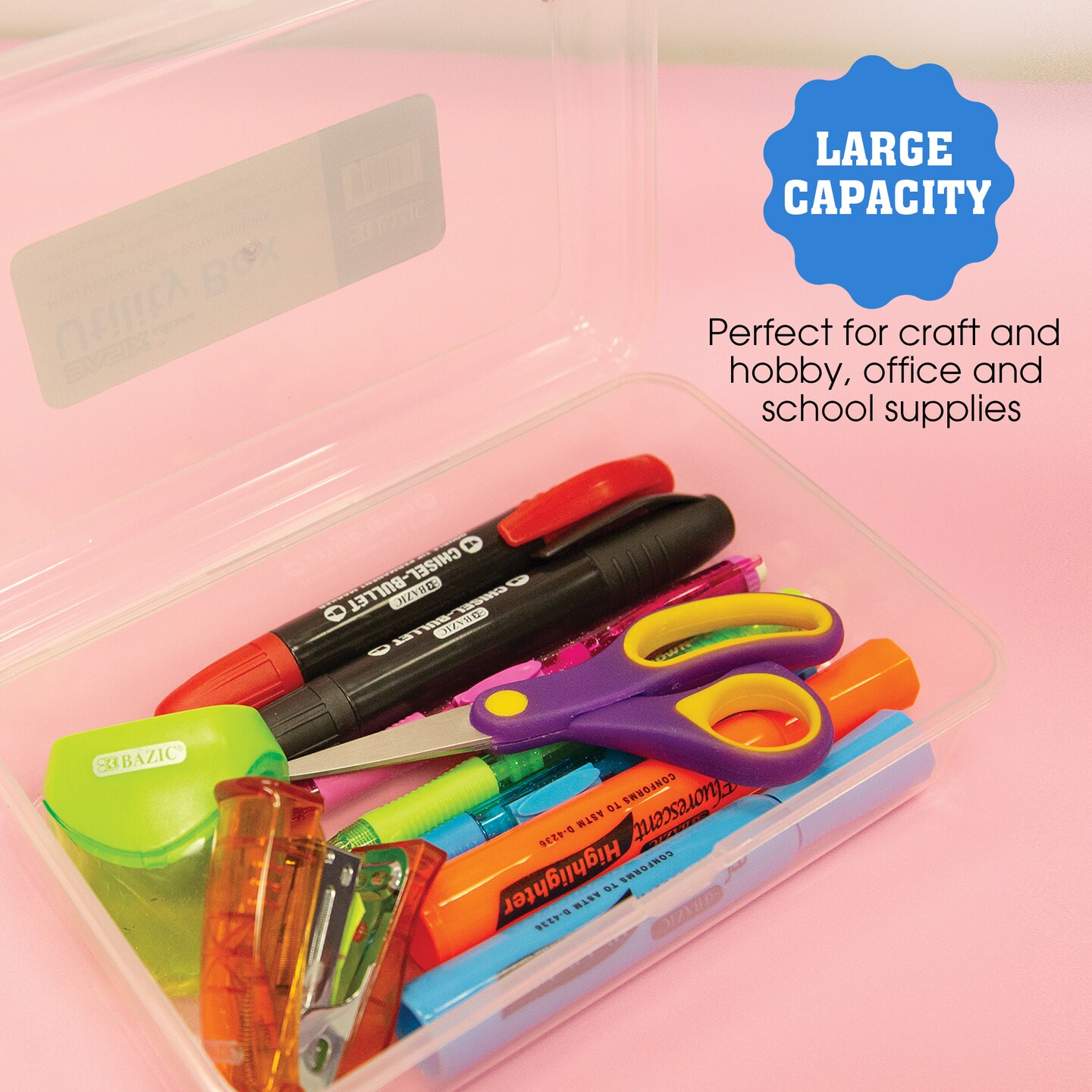 BAZIC Pencil Case Multipurpose Utility Box - Basix Clear