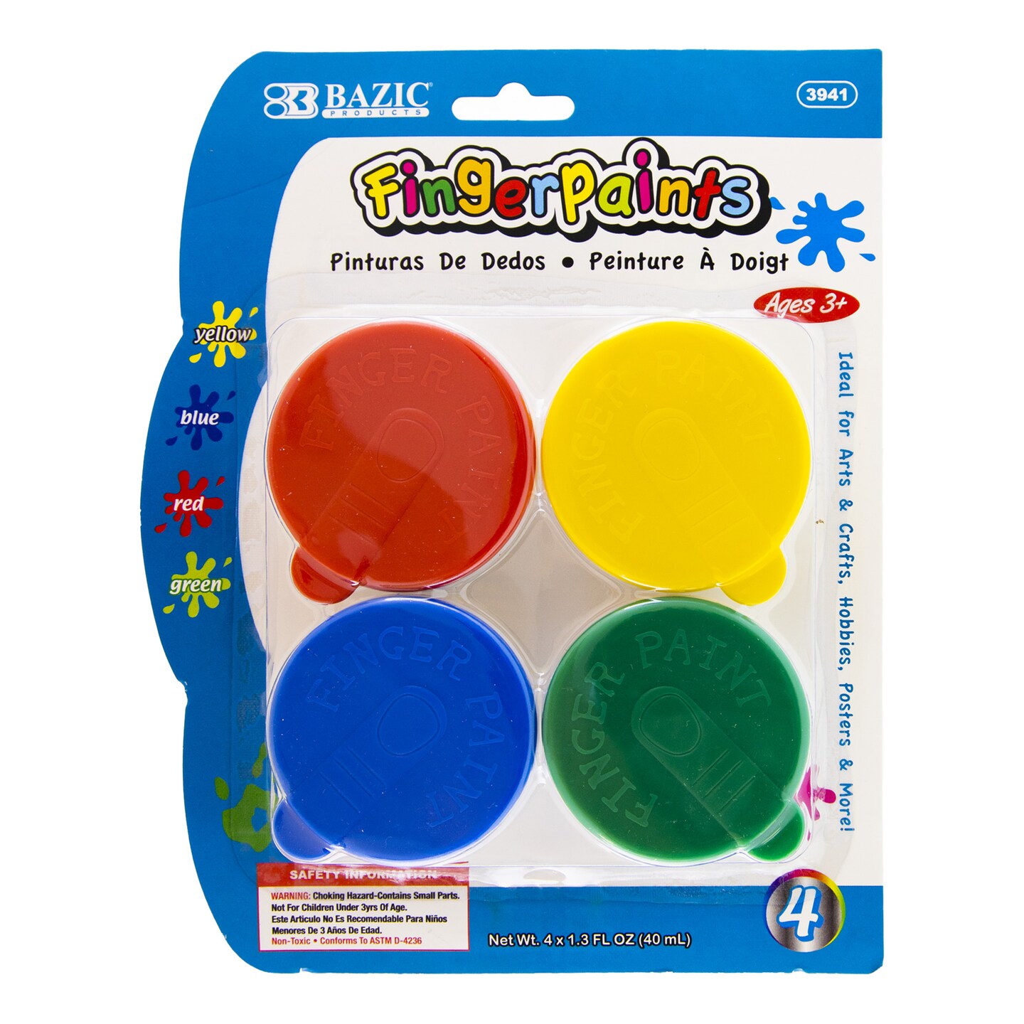 BAZIC Finger Paint Assorted Color 40ml (4/Pack)