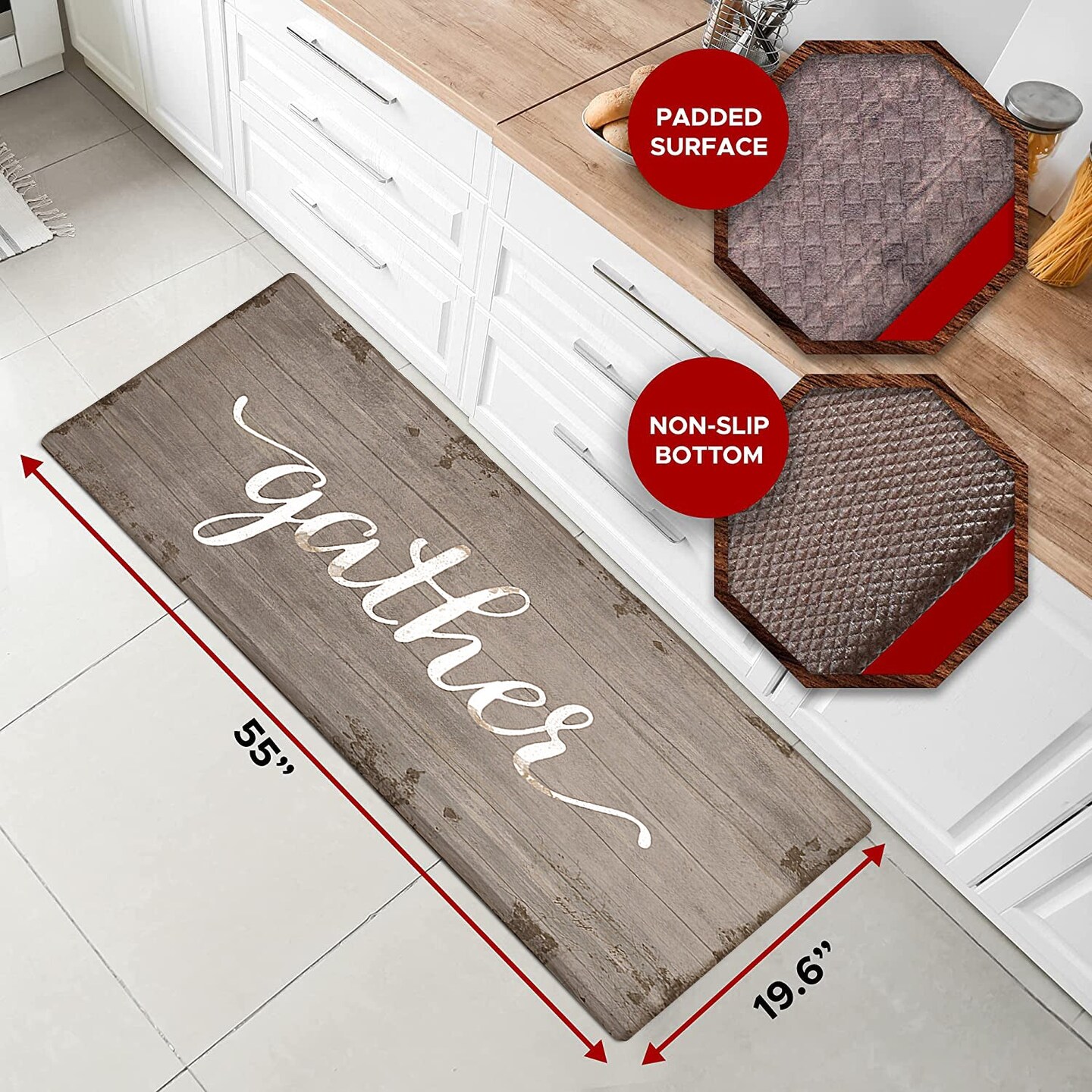 20&#x22;x55&#x22; Oversized Cushioned Anti-Fatigue Kitchen Runner Mat (Gather)