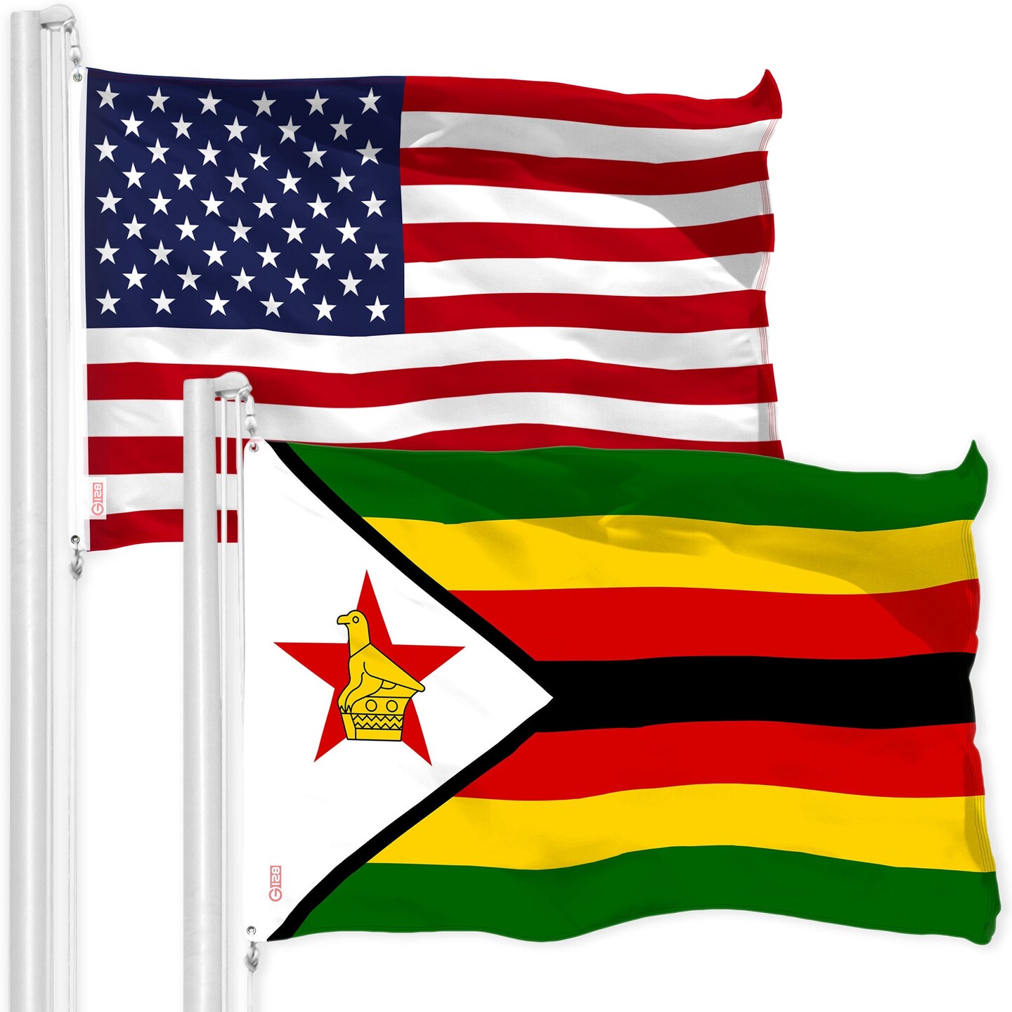 G128 Combo Pack: American USA Flag 3x5 Ft &#x26; Zimbabwe Zimbabwean Flag 3x5 Ft | Both LiteWeave Pro Series Printed 150D Polyester, Brass Grommets
