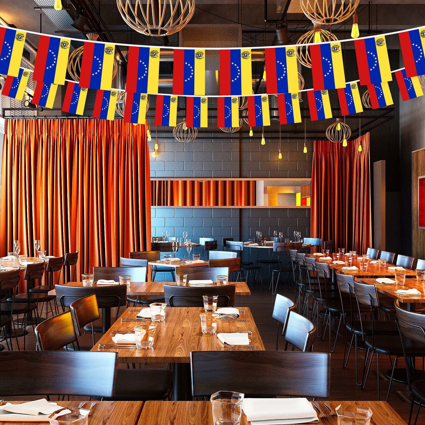 G128 Venezuela &#x9;Venezuelan Bunting Banner | Flag 8.2 x 5.5 Inch, Full String 33 Feet | Printed 150D Polyester, Decorations For Bar, School, Festival Events Celebration