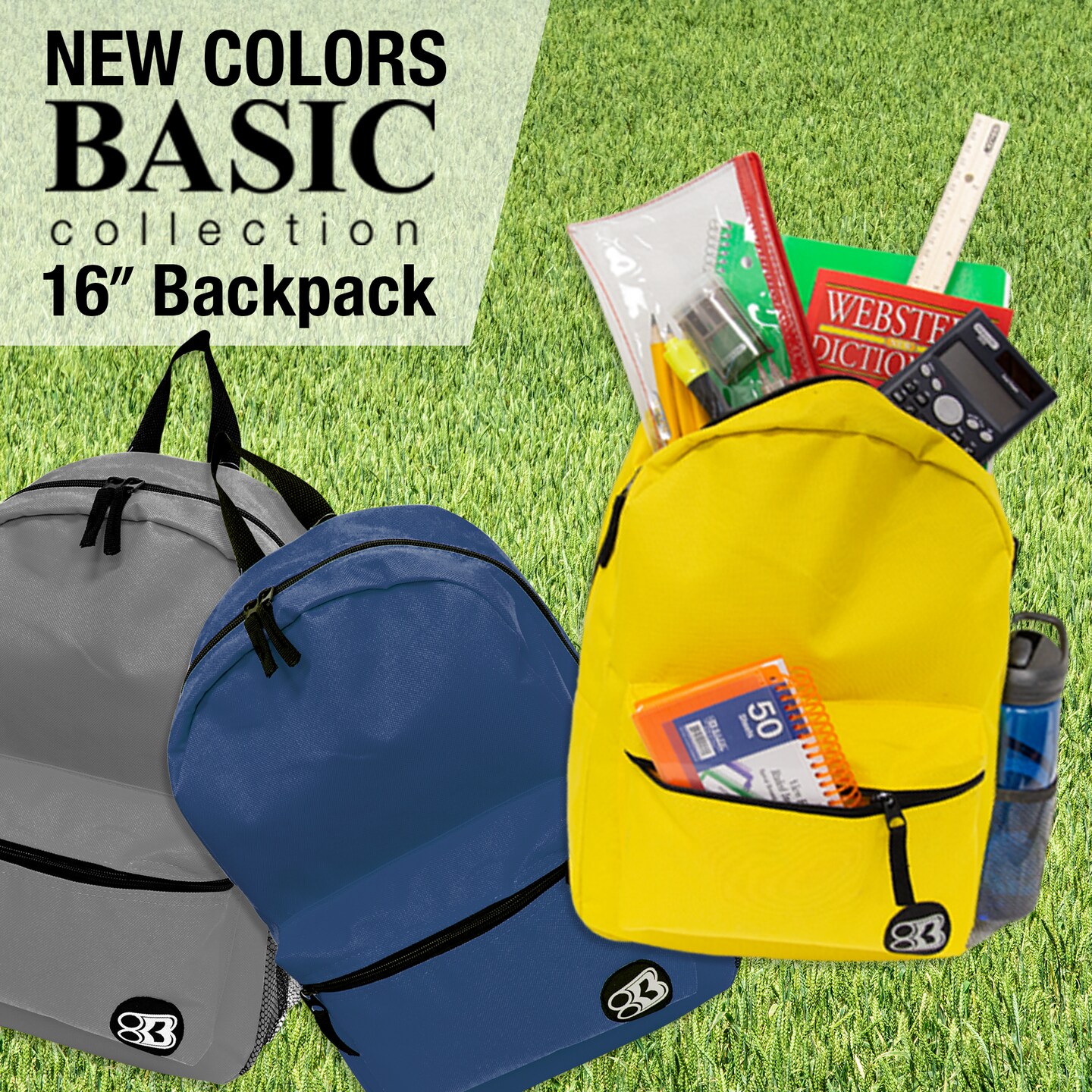 BAZIC 16&#x22; Basic Backpack (11 Assorted Color)