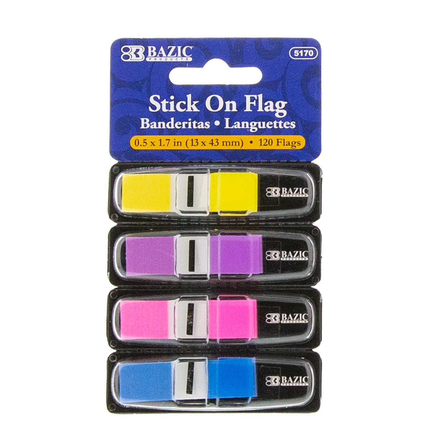 BAZIC Flags Neon Color Coding w/ Dispenser 0.5&#x22; x 1.7&#x22; 30 Ct. (4/Pack)