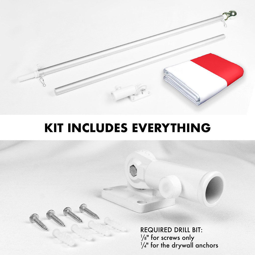 G128 Combo Pack: 6 Ft Tangle Free Spinning Flagpole (Silver) &#x26; Indonesia Flag 3x5 Ft Printed 150D Polyester, Brass Grommets (Flag Included) Aluminum Flag Pole