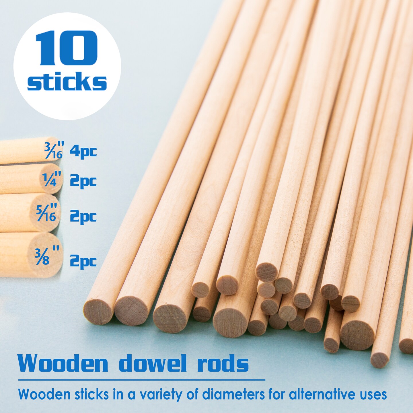 BAZIC Wooden Dowel Assorted Round Natural (10/Bag)