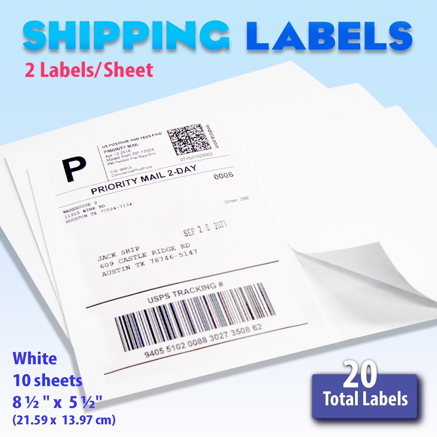 BAZIC Shipping Labels 8.5&#x22; X 5.5&#x22; (20/Pack)