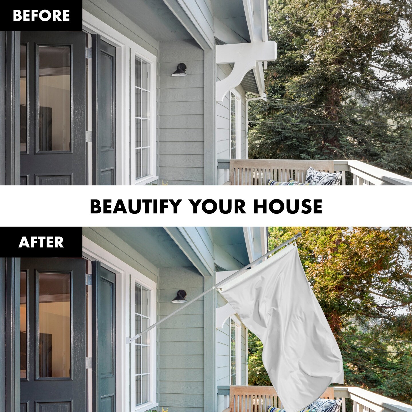 G128 Combo Pack: 6 Feet Tangle Free Spinning Flagpole (Silver) Solid White Flag 3x5 ft Printed 150D Brass Grommets (Flag Included) Aluminum Flag Pole