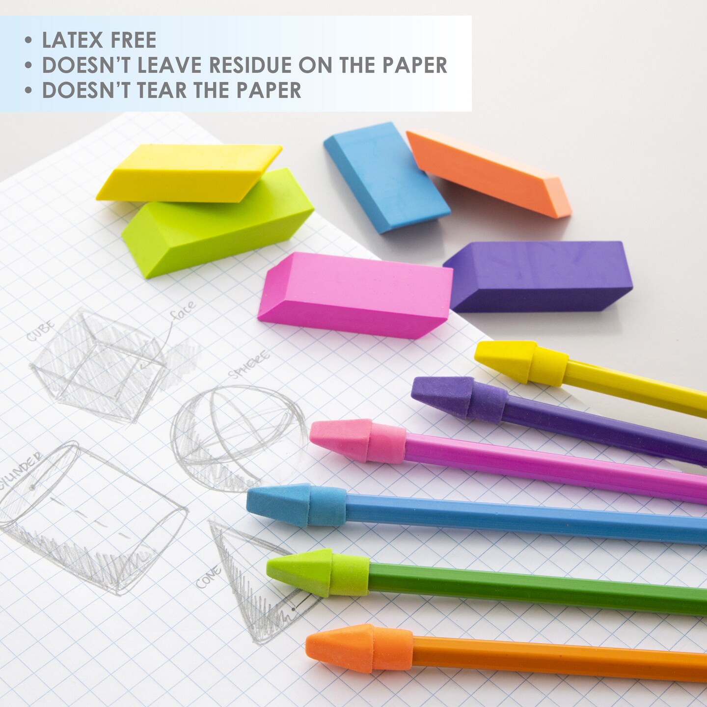 BAZIC Neon Eraser Sets (12/Pack)