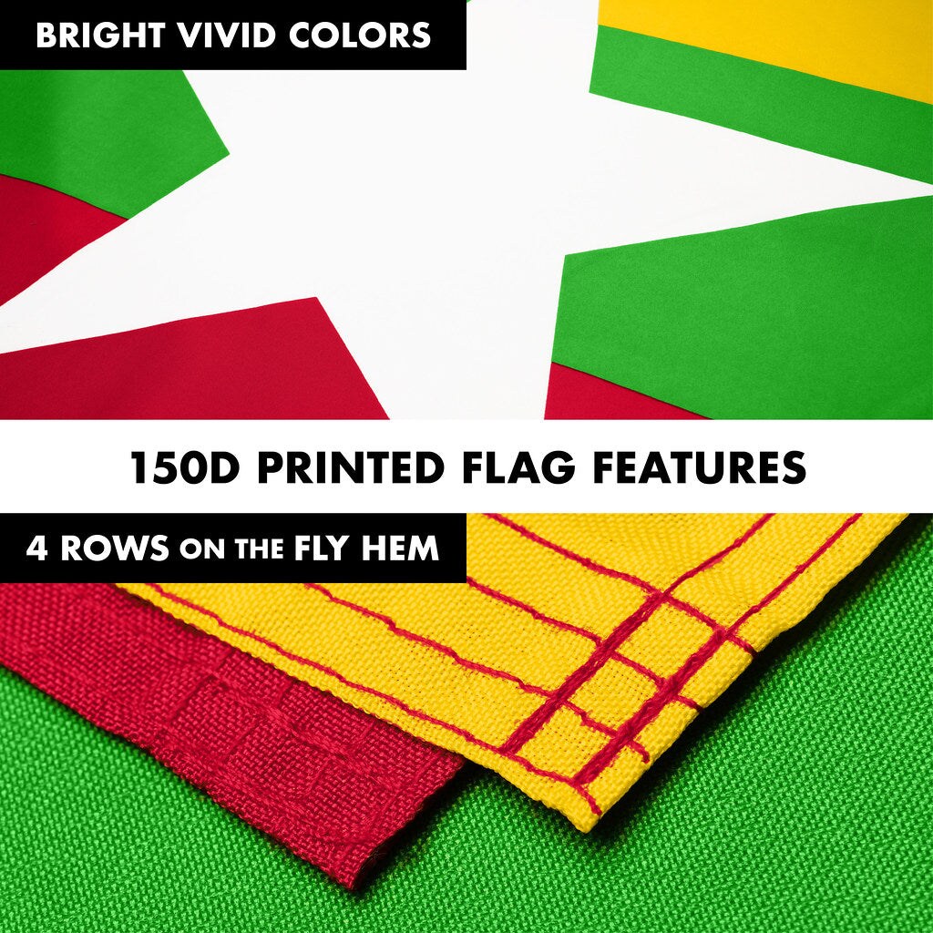 G128 Combo Pack: 6 Ft Tangle Free Spinning Flagpole (White) &#x26; Myanmar Flag 3x5 Ft Printed 150D Polyester, Brass Grommets (Flag Included) Aluminum Flag Pole