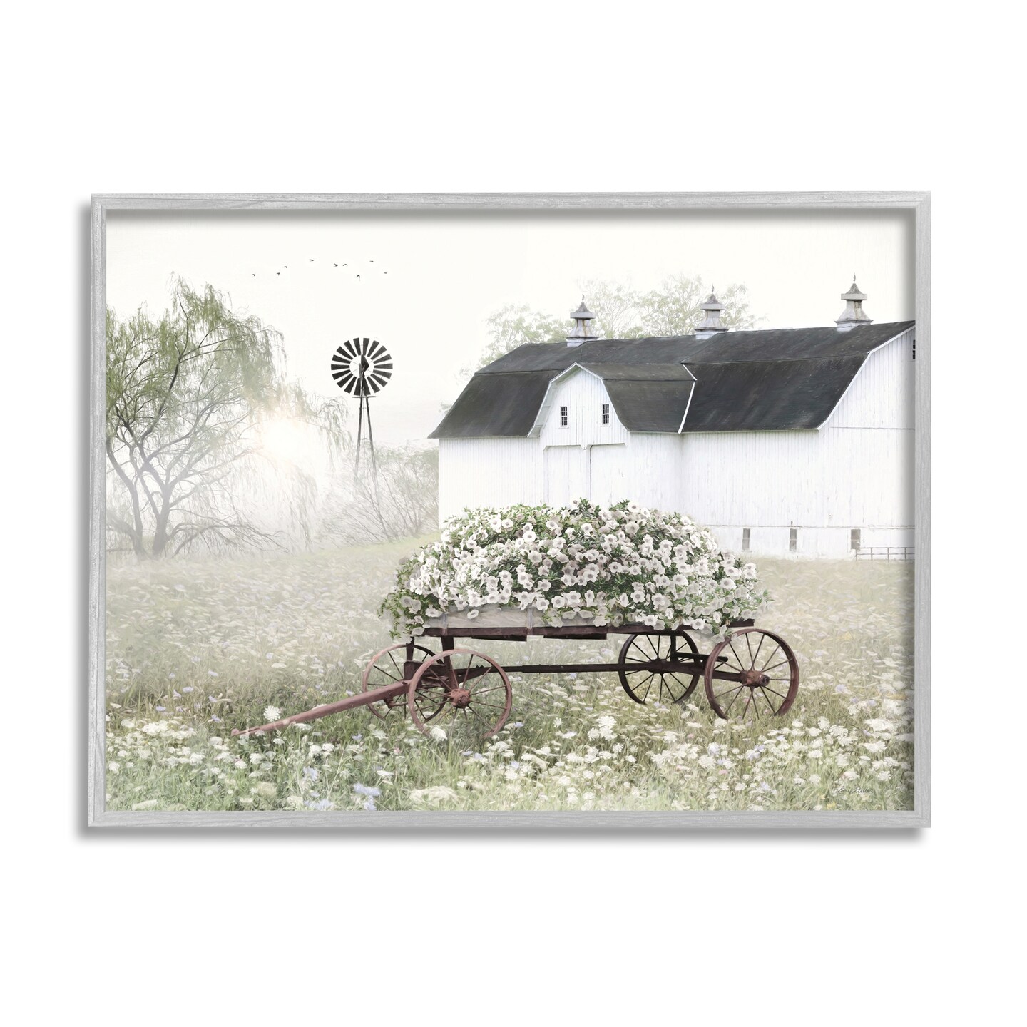 Stupell Industries Vintage Flower Farm Wagon Black Framed Giclee Art