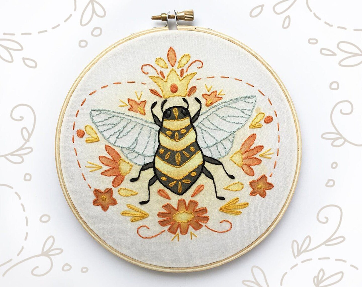 Queen Bee Beginner Embroidery Kit, DIY craft kit