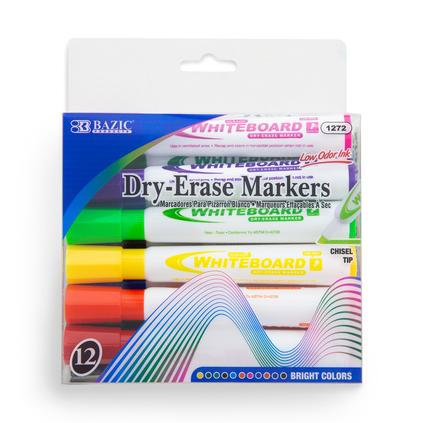 BAZIC Chisel Tip Bright Color Dry-Erase Markers (12/Pack)