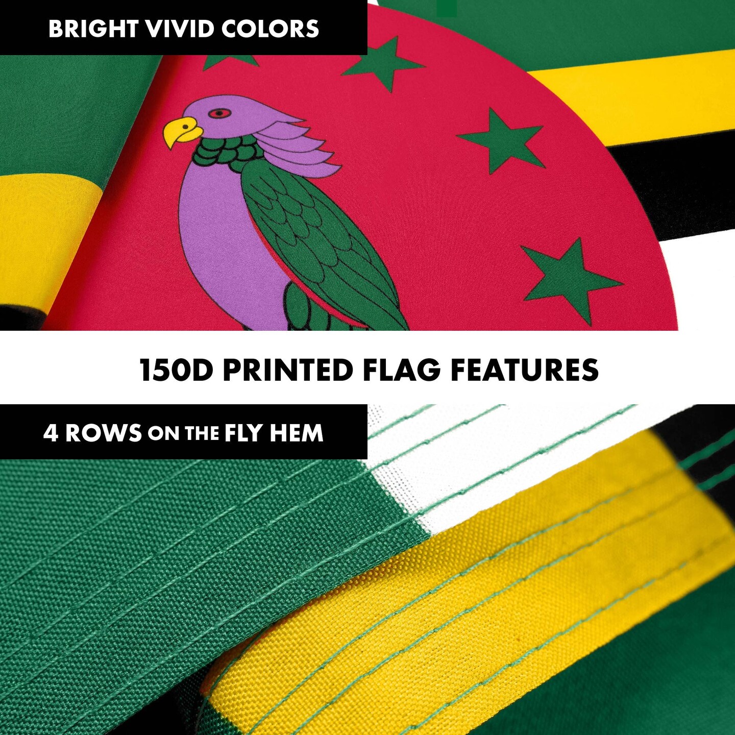 G128 Combo Pack: 6 Ft Tangle Free Aluminum Spinning Flagpole (Black) &#x26; Dominica Dominican Flag 3x5 Ft, LiteWeave Pro Series Printed 150D Polyester | Pole with Flag Included