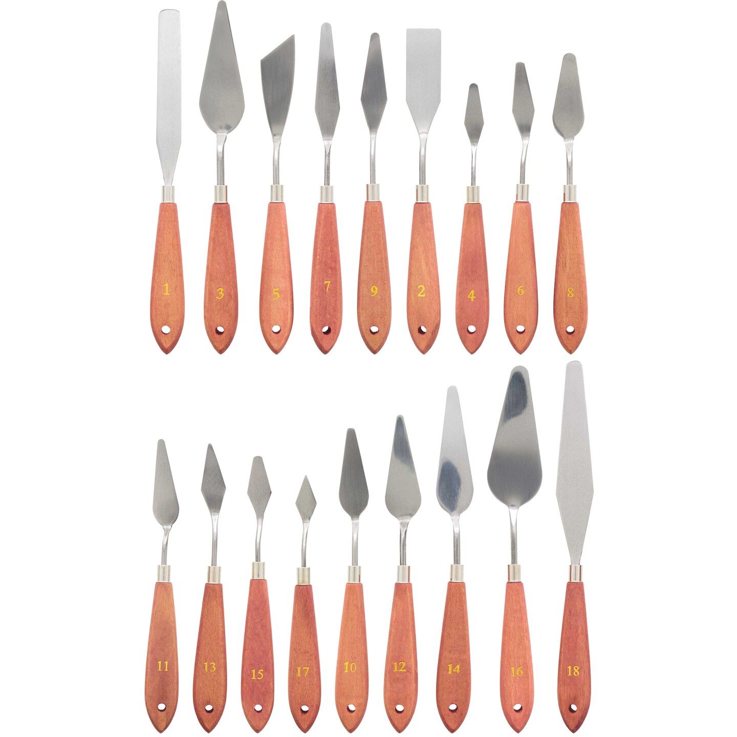 U.S. Art Supply 18-Piece Stainless Steel Palette Knife Set - Spatula Painting Knives to Mix, Spread, Apply Oil &#x26; Acrylic Paint on Canvases, Cake Icing