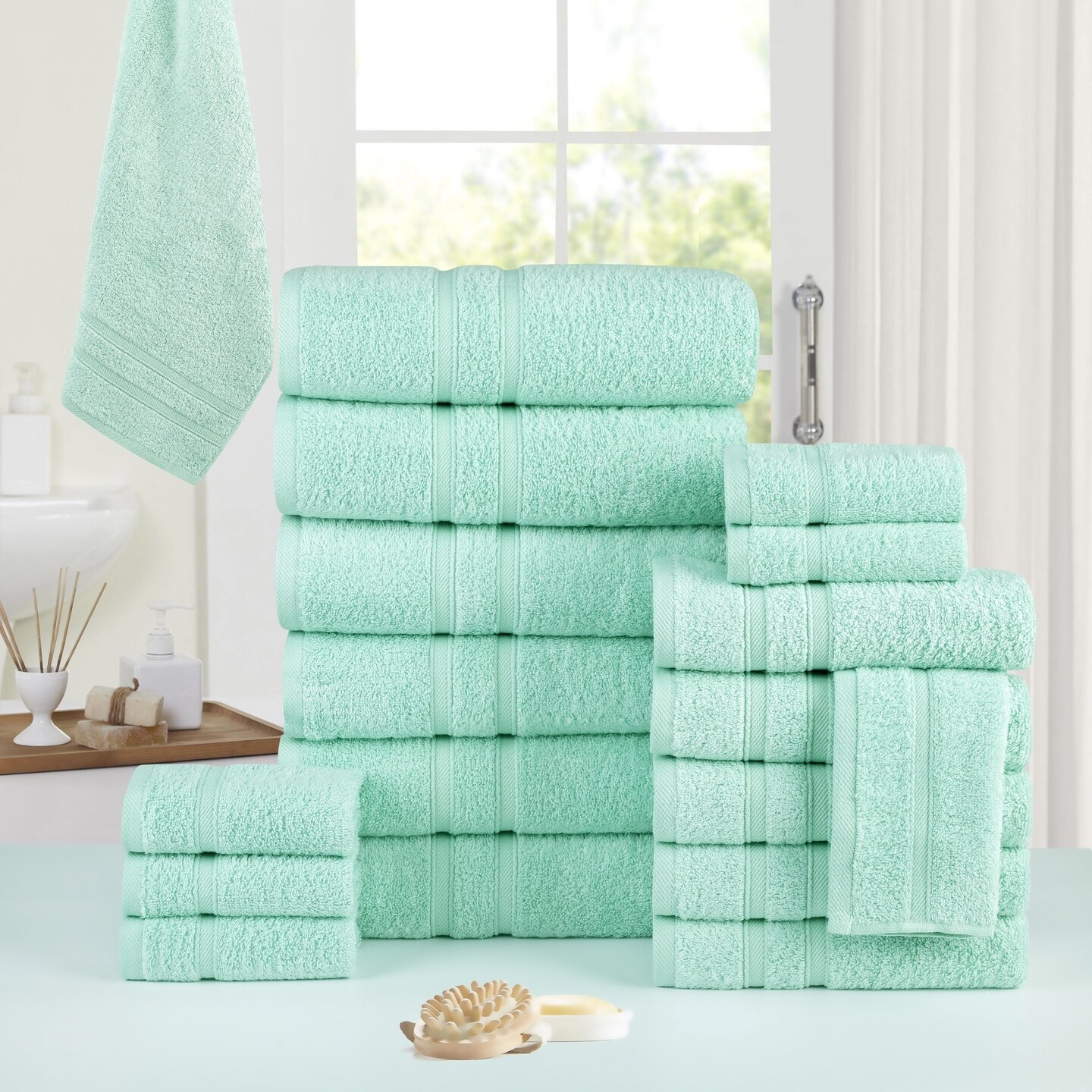 Bibb Home 18 Piece Egyptian Cotton Towel Set Zero Twist Luxury Soft Absorbent