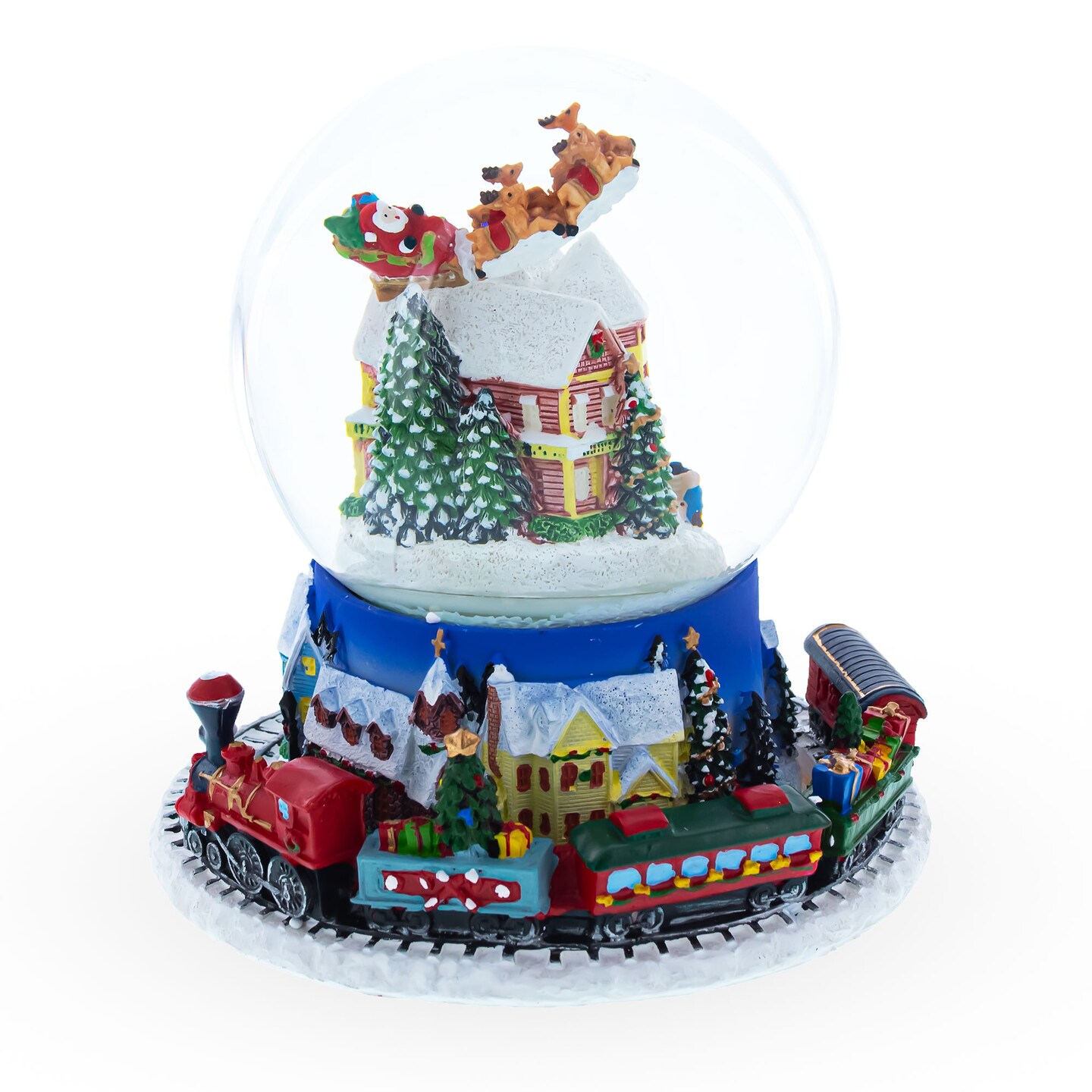 Musical Moving Santa shops And Train Christmas Snow Globe Roman 36474 Water Globe