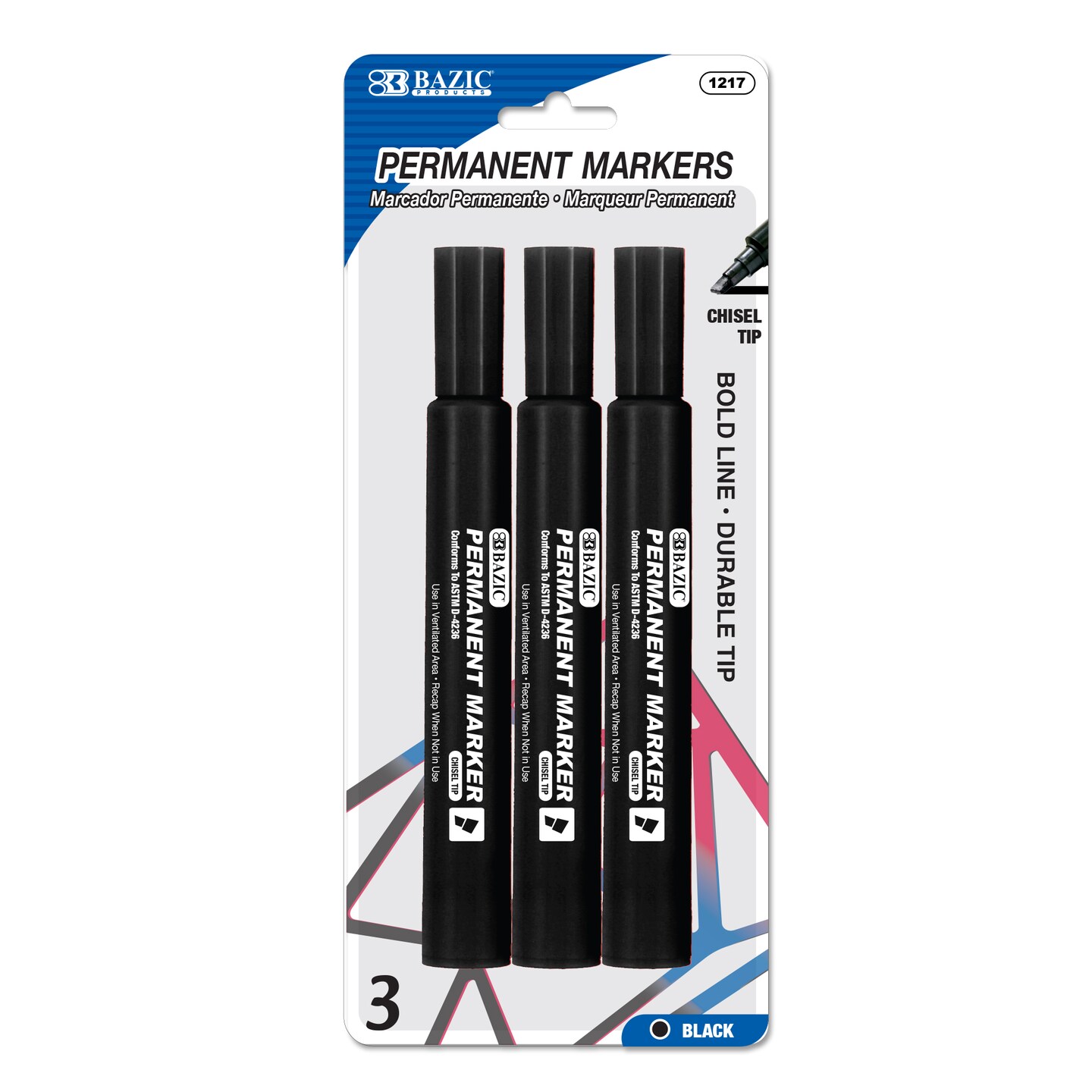 BAZIC Chisel Tip Jumbo Black Permanent Marker (3/Pack)