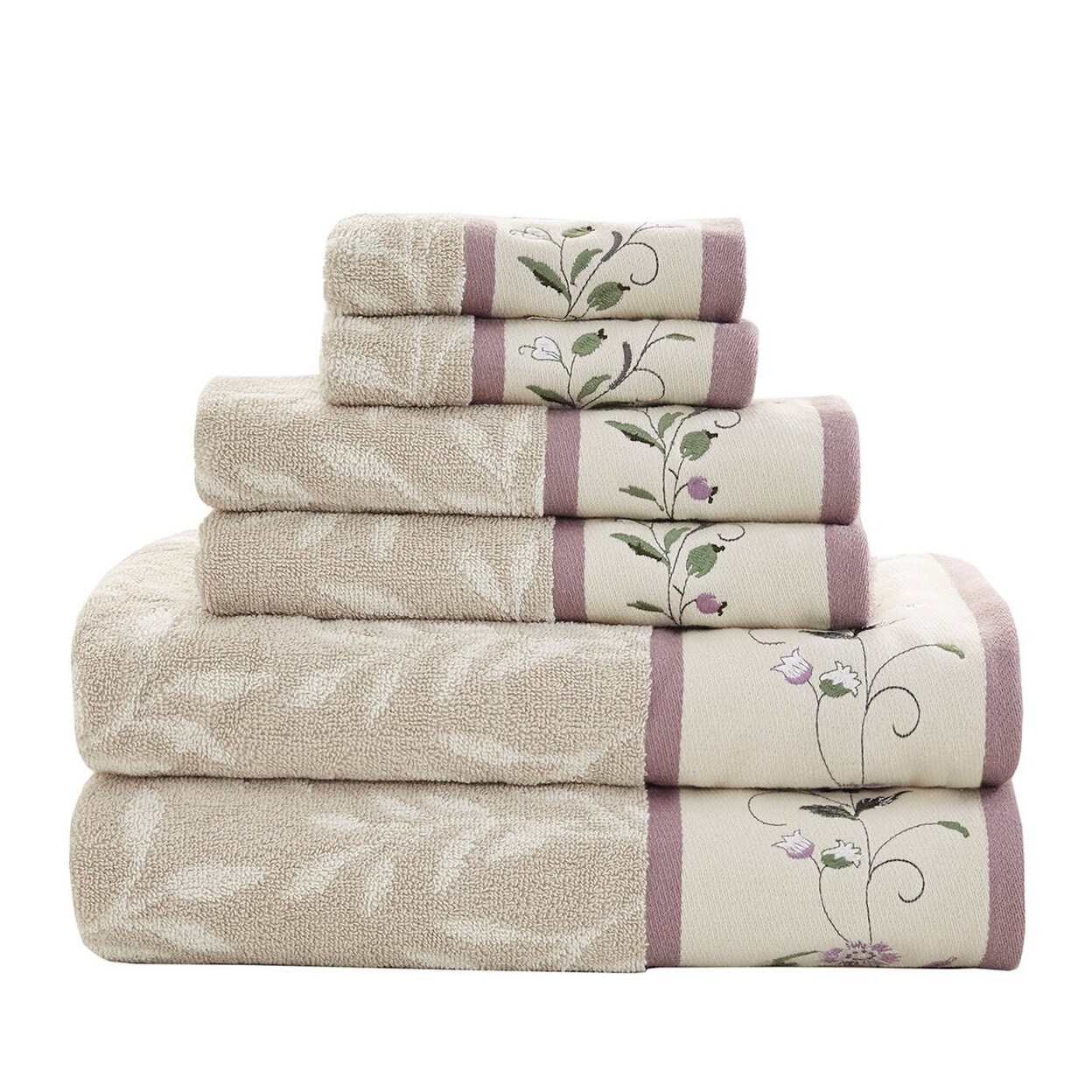 Gracie Mills 6-Piece Floral Cotton Jacquard Towel Set Grace-9604 Machine Washable