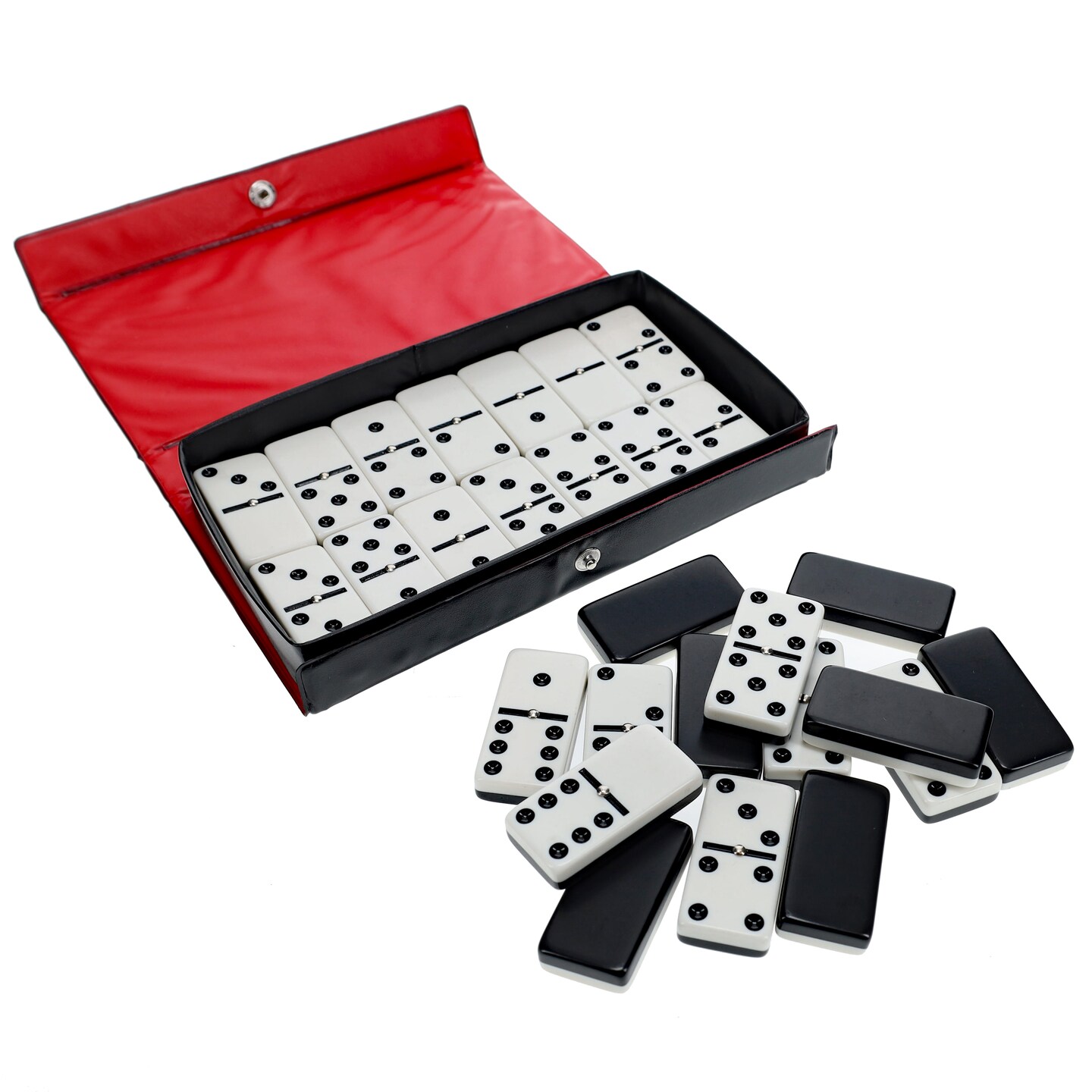 WE Games Two-Toned Black &#x26; White Double 6 Dominoes with Spinners - Club Size