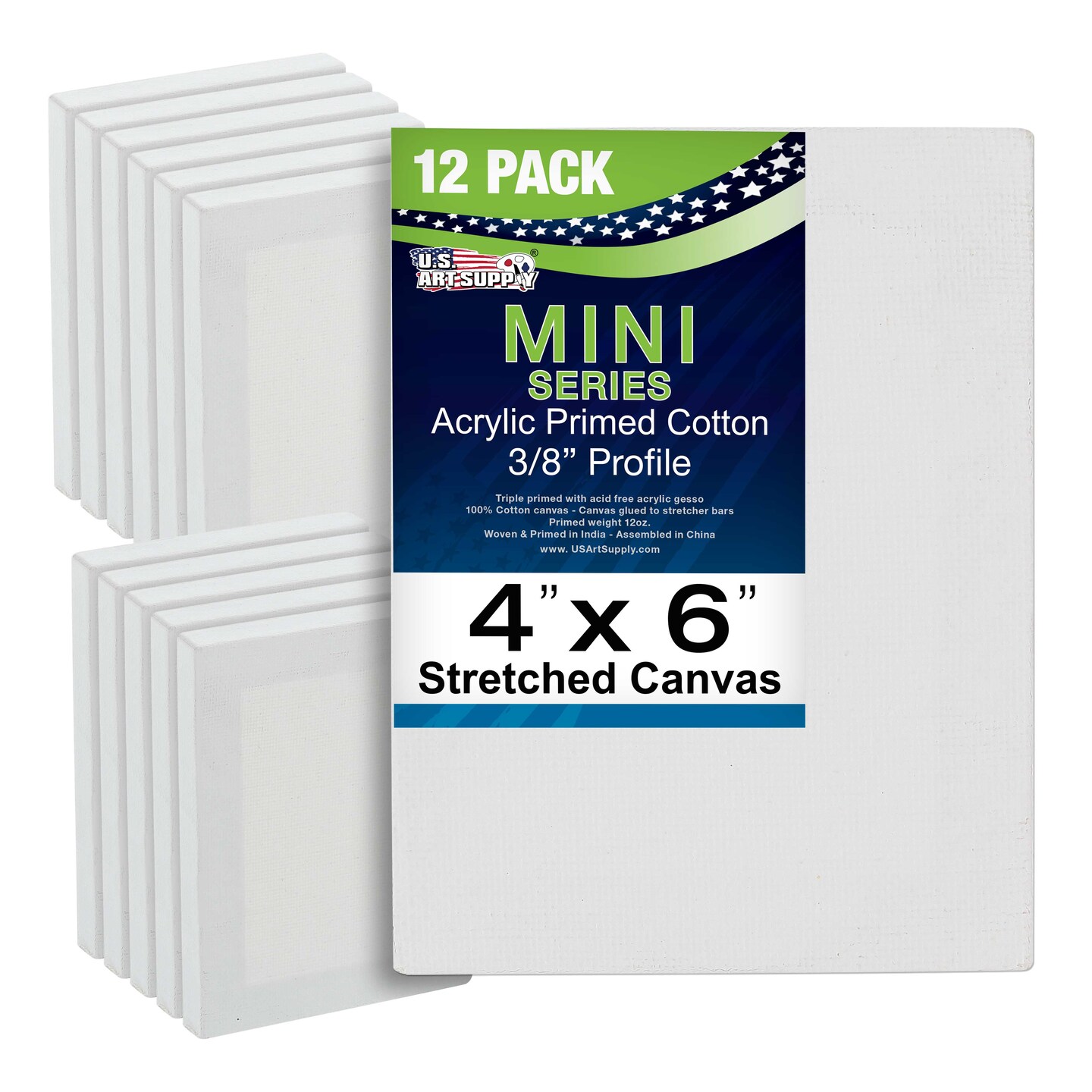 4&#x22; x 6&#x22; Mini Professional Primed Stretched Canvas 12 Pack
