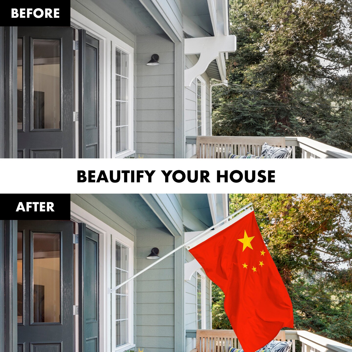 G128 Combo Pack: 6 Feet Tangle Free Spinning Flagpole (White) China Chinese Flag 3x5 ft Printed 150D Brass Grommets (Flag Included) Aluminum Flag Pole