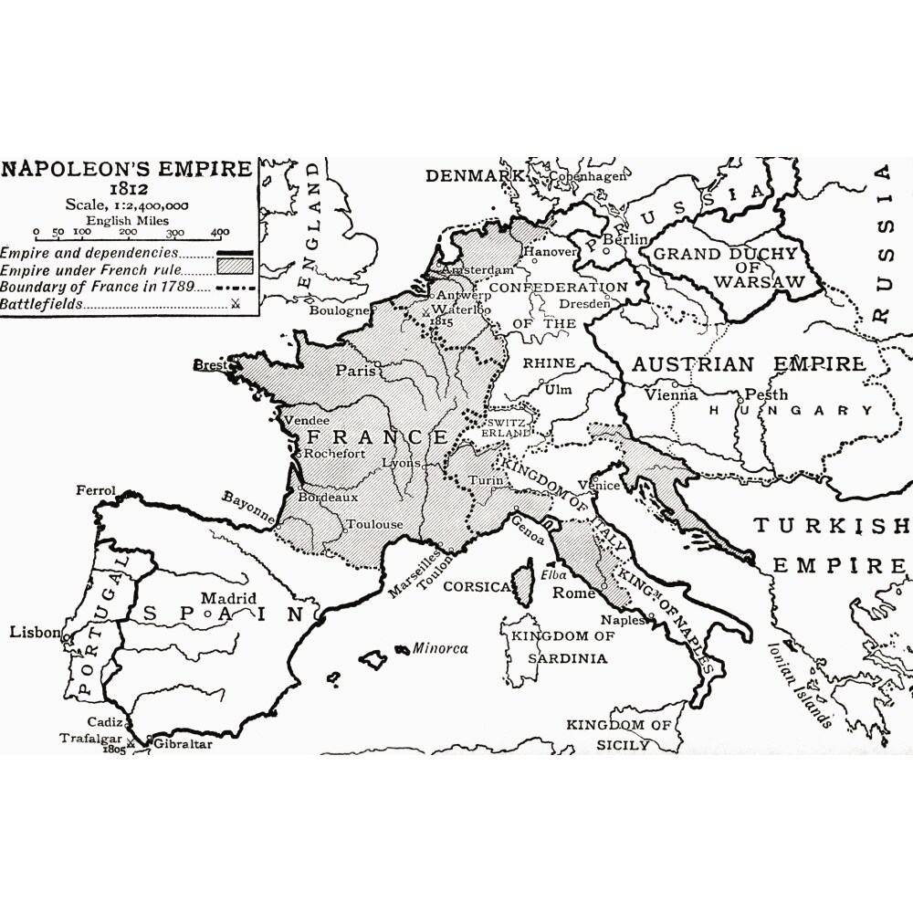Map Of Napoleons Empire In 1812. From The Story Of England Published 1930. By Hilary Jane Morgan / Design Pics