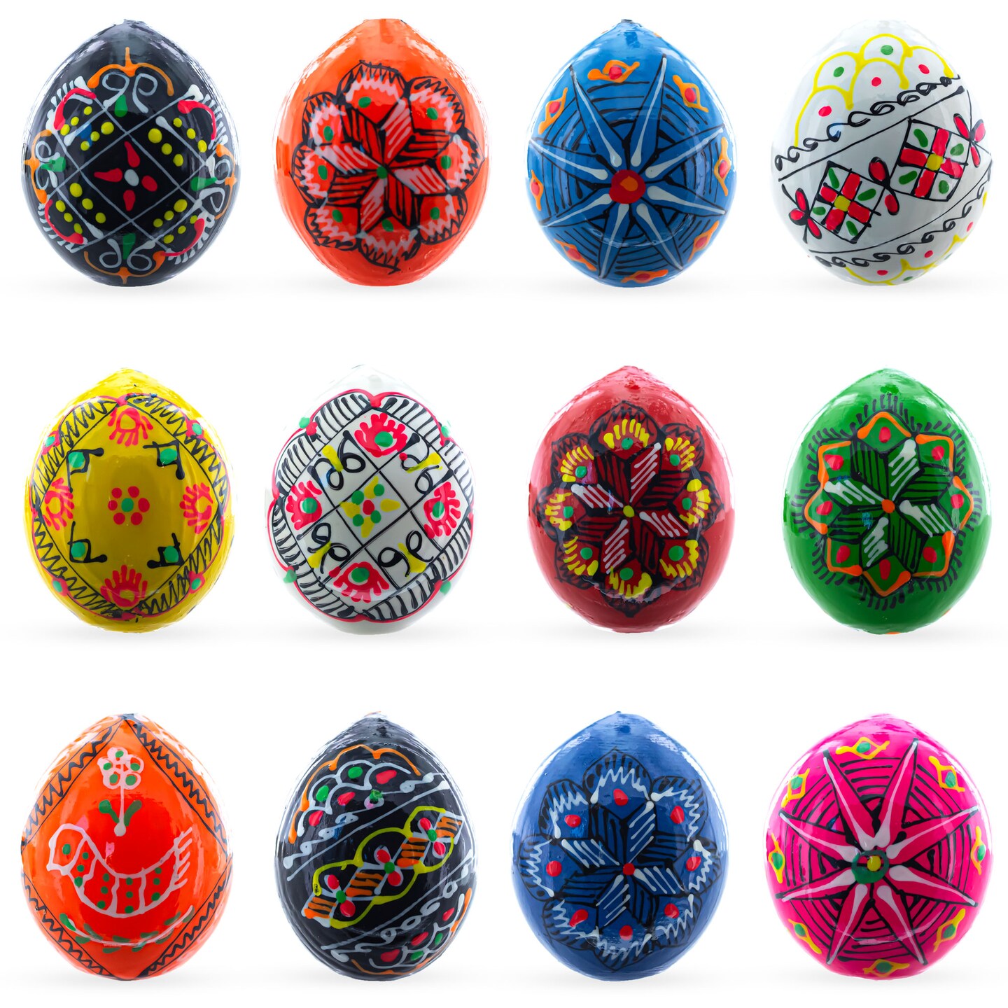 Set of 12 Ukrainian Wooden Easter Eggs Pysanky 1.5 Inches