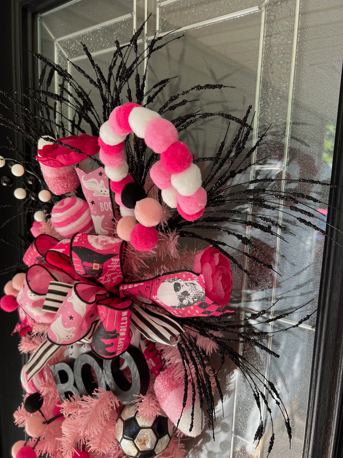 Pink Halloween Swag Wreath For Front Door, With BOO Sign