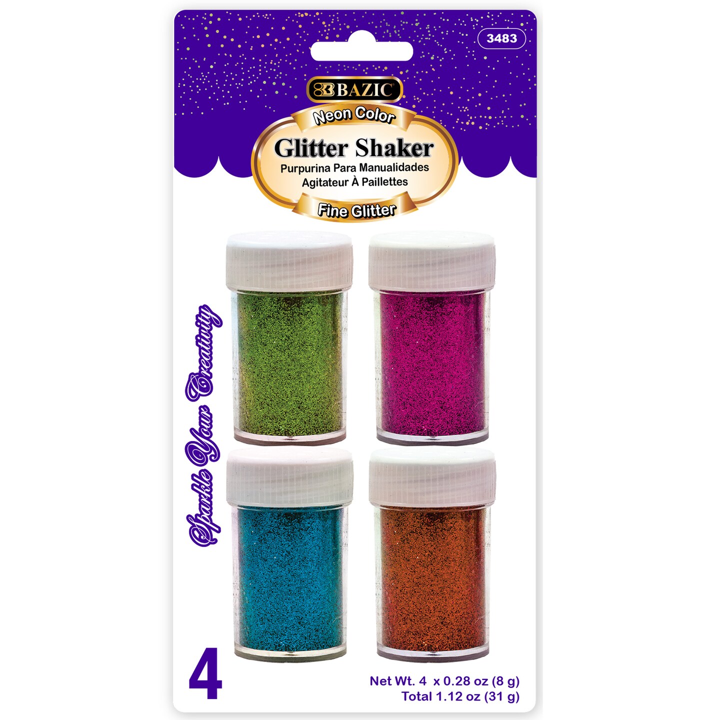 BAZIC Glitter Shaker 8g / 0.28 Oz. (4/Pack) Neon Color