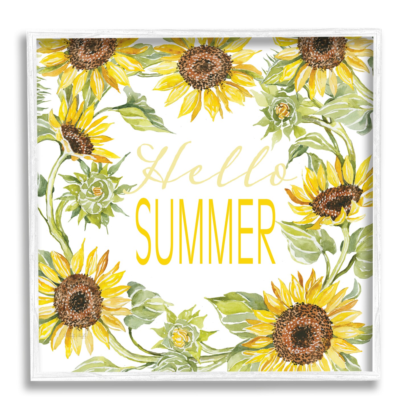 Stupell Industries Hello Summer Yellow Sunflower Black Framed Giclee Art